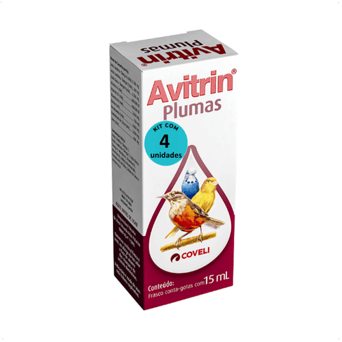 AVITRIN PLUMAS 15ML COVELI SUPLEMENTO PARA AVES E PÁSSAROS KIT COM 4 AVITRIN PLUMAS 15ML COVELI SUPLEMENTO PARA AVES E PÁSSAROS KIT COM 4